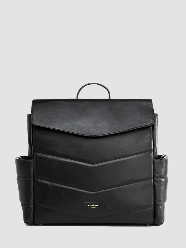 Storksak st james leather quilt black | front view