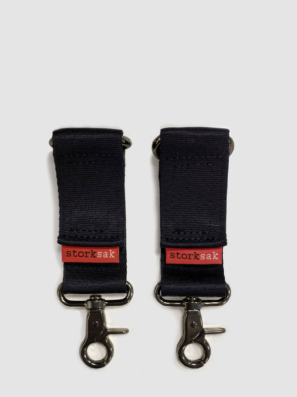 Strorksak stroller clips black with gunmetal hardware