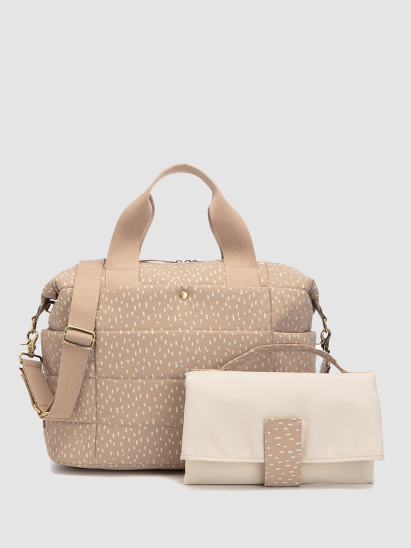 storksak organic cotton changing bag, front view, with organic changing mat